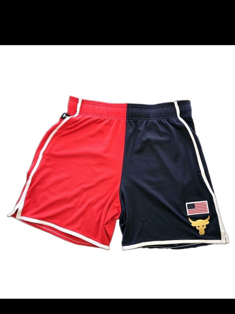 UA Project Rock Red Navy Split RWB USA Flag Mesh Training Shorts Men's Large